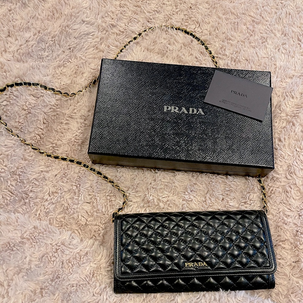 Soft calf quilt black Prada crossbody